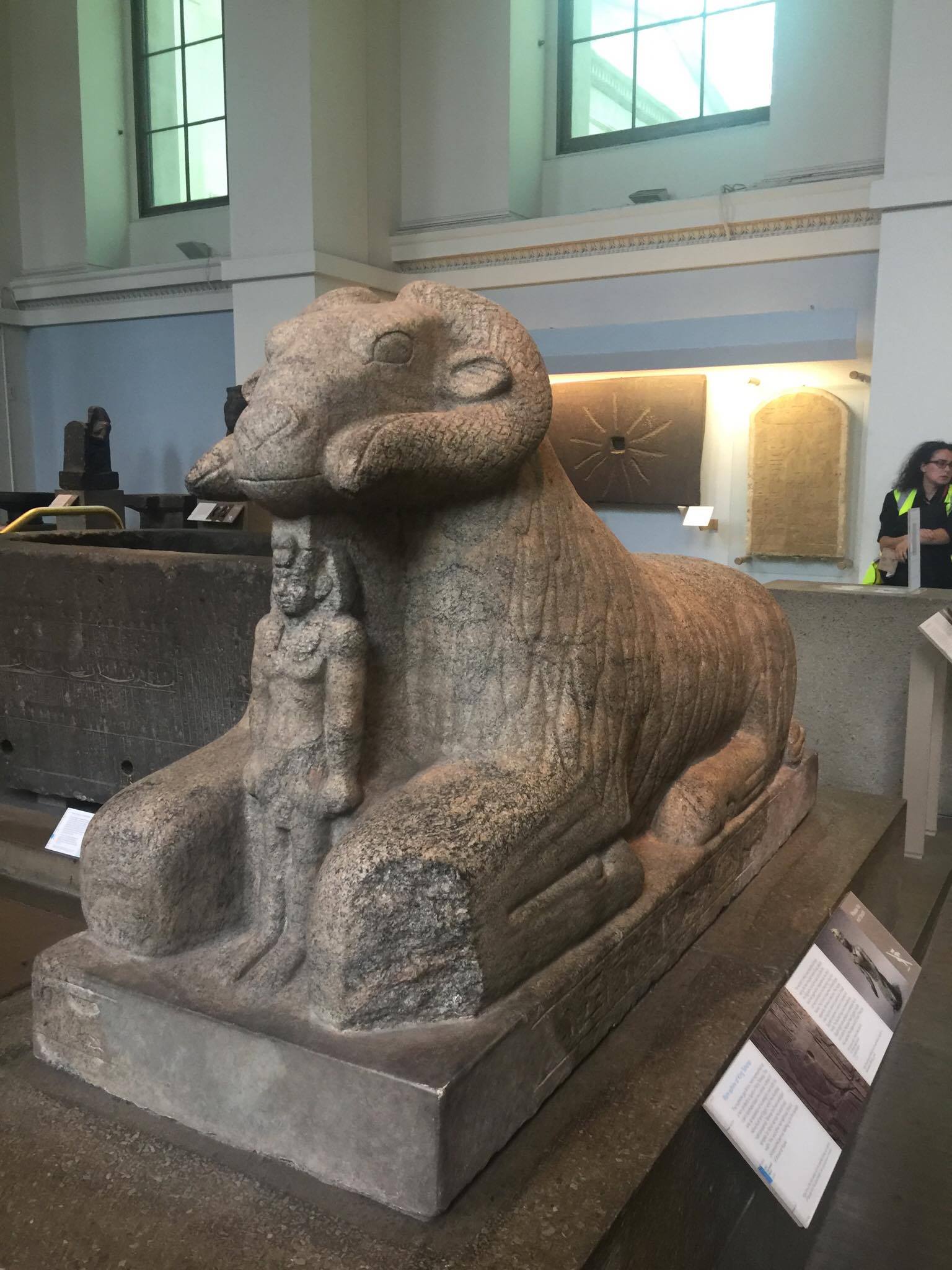 A stone ram in a Sphinx-like position found in the Egyptian area of the British Museum.