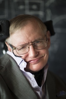 A colour photograph of Stephen Hawking.